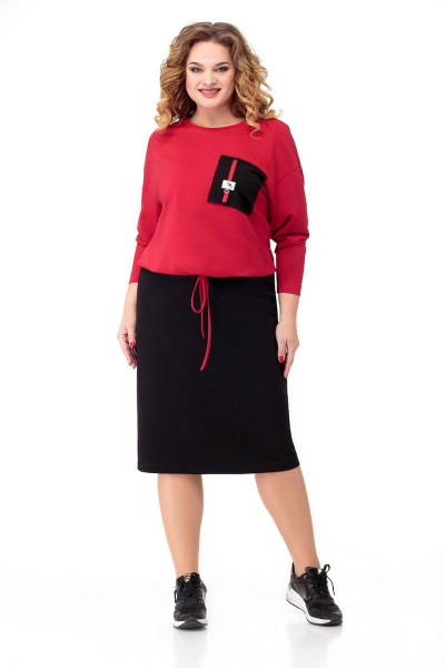 Джемпер, юбка Кэтисбел 2470 красный+черный - фото 1