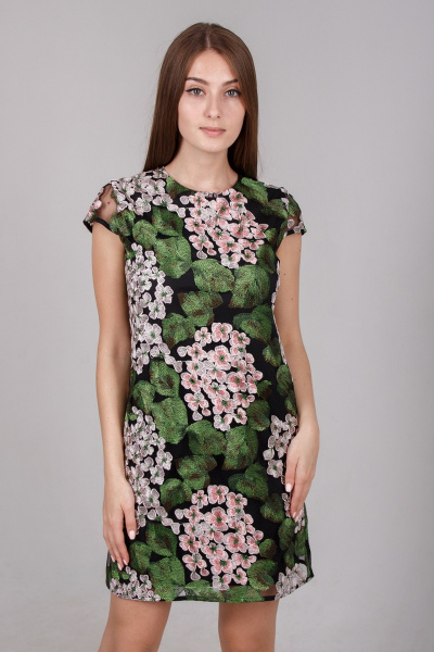 Платье Madech 185280 черный+розовый+зеленый - фото 1