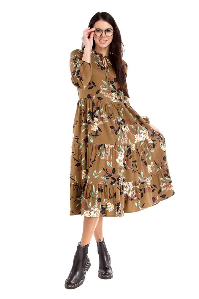 Платье IUKONA 5003 коричневый+цветы - фото 1