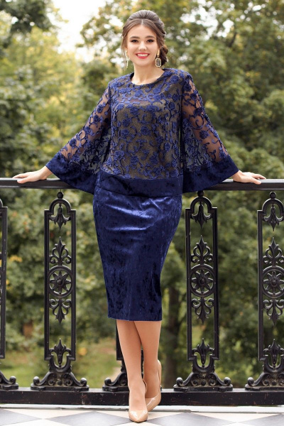 Блуза, юбка Мода Юрс 2531 синий-золото - фото 1