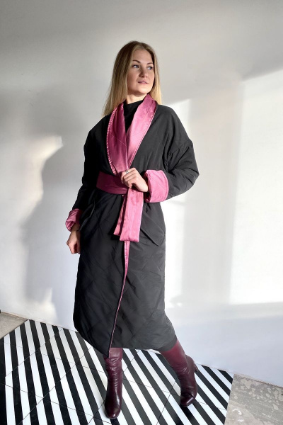 Пальто Pavlova 076 черный/розовый - фото 2