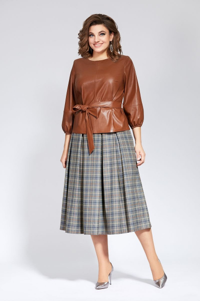 Блуза, юбка Милора-стиль 829 коричневый - фото 1