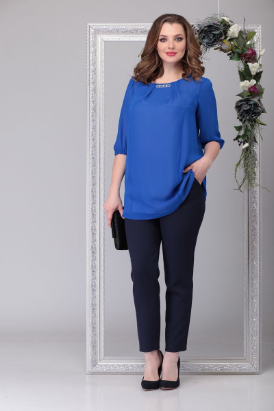 Блуза, брюки Michel chic 1203 василёк+тёмно-синий - фото 1