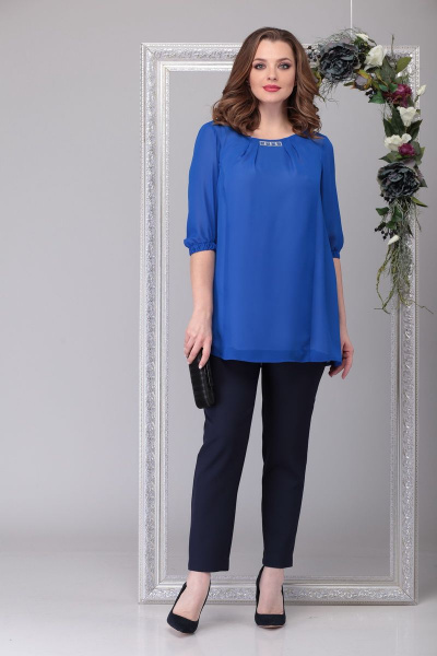 Блуза, брюки Michel chic 1203 василёк+тёмно-синий - фото 3