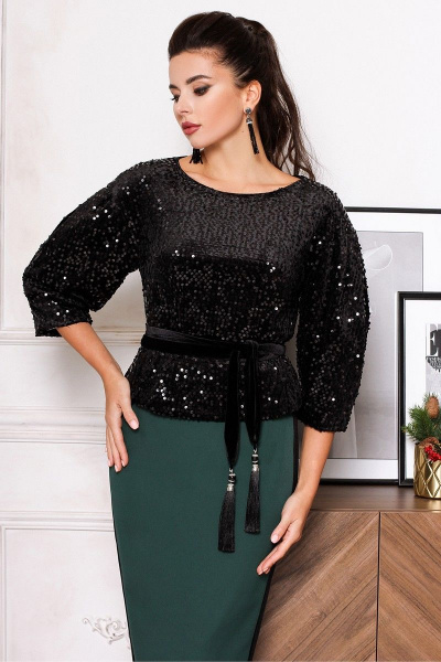 Блуза, юбка Мода Юрс 2382 черный+зеленый - фото 2