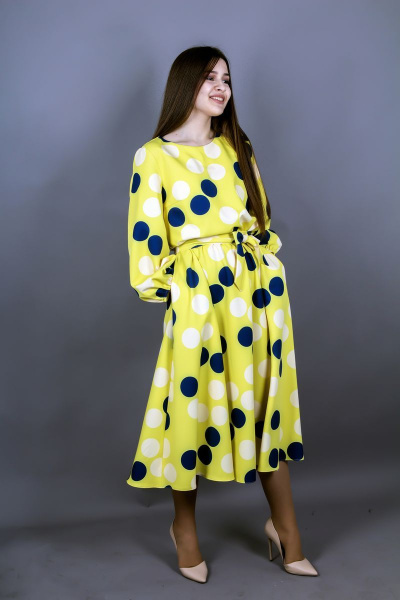 Платье AURA of the day 3010 желтый+горох - фото 1