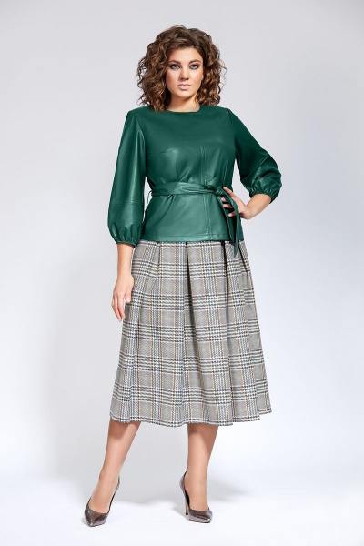 Блуза, юбка Милора-стиль 829 зеленый.экокожа - фото 1