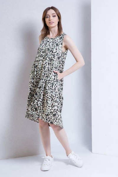 Платье Ivera 877 бежевый, зеленый, белый - фото 1