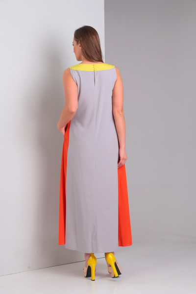 Платье Диомант 1295 серый+оранжевый+желтый - фото 2