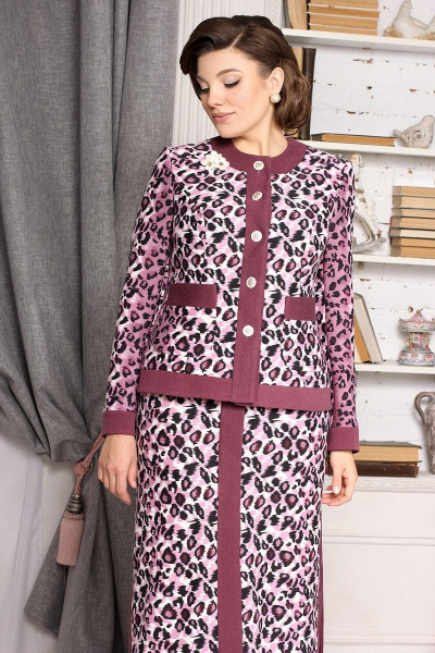 Жакет, юбка Мода Юрс 2635 розовый-леопард - фото 2