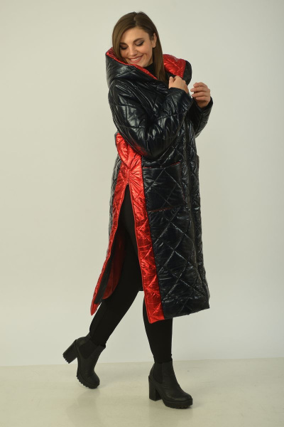 Пальто Диомант 1603 черный+красный - фото 1