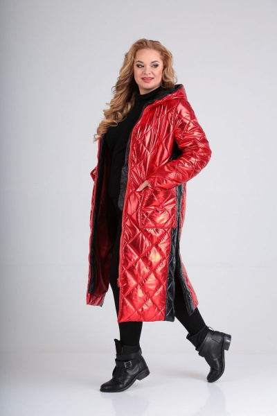 Пальто Диомант 1603 красный+черный - фото 1