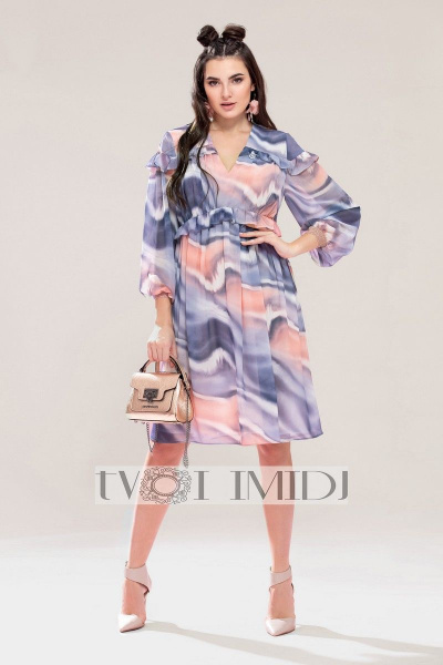Платье Твой имидж 1219 розовый+серый+голубой - фото 1