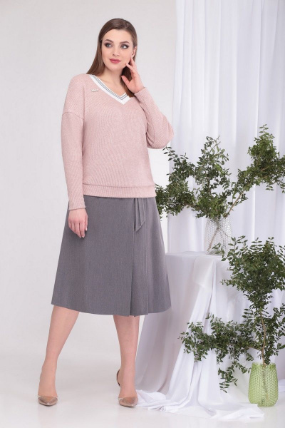 Джемпер, юбка Karina deLux B-384С розовый-серый - фото 3