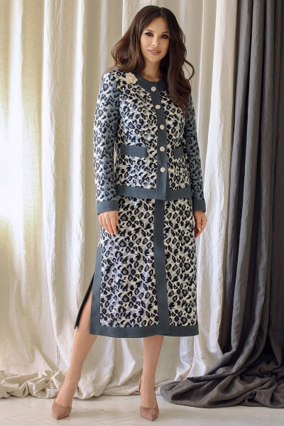 Жакет, юбка Мода Юрс 2635 серый-леопард - фото 1