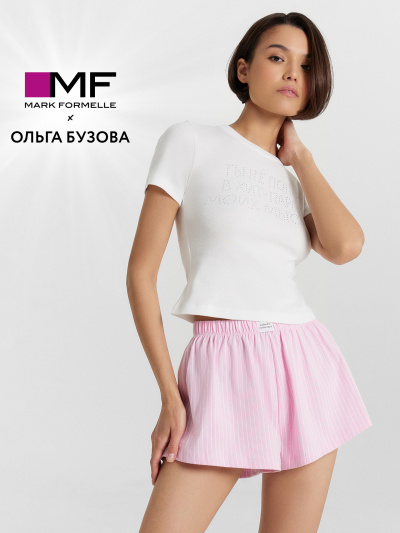 Футболка, шорты Mark Formelle 592617/24-33321ПП-1 белый_бело_розовая_полоска_1сл_аппликация_из_страз - фото 16
