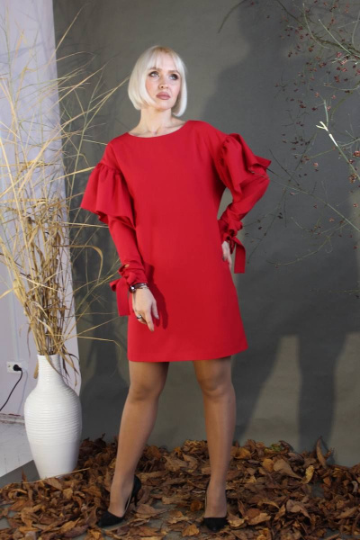 Платье Стильная леди М-185 красный - фото 1