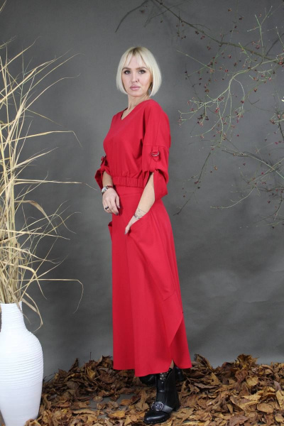 Блуза, юбка Стильная леди М-227 красный - фото 2