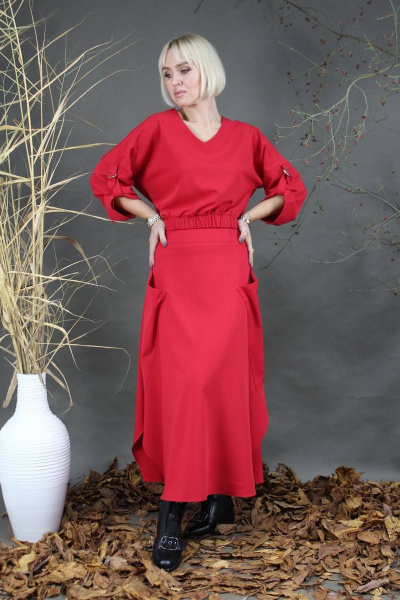 Блуза, юбка Стильная леди М-227 красный - фото 1