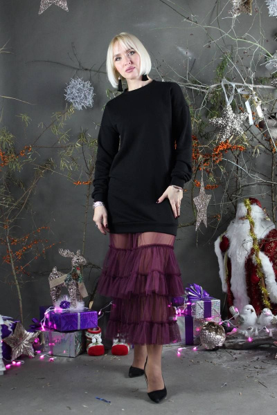 Платье Стильная леди М-281 черный/фиолет - фото 1