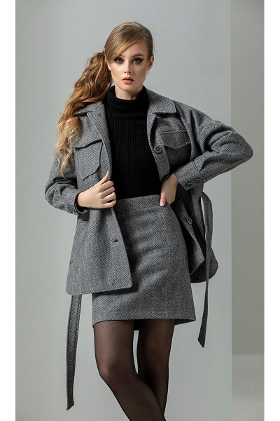 Водолазка, пальто, юбка Diva 1268-1 серый+черный - фото 1