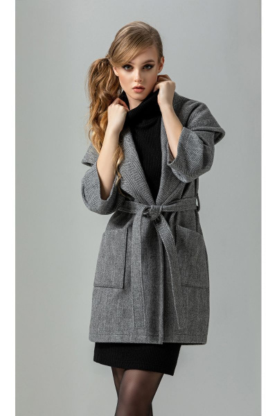 Пальто, платье Diva 1273-1 серый+черный - фото 3