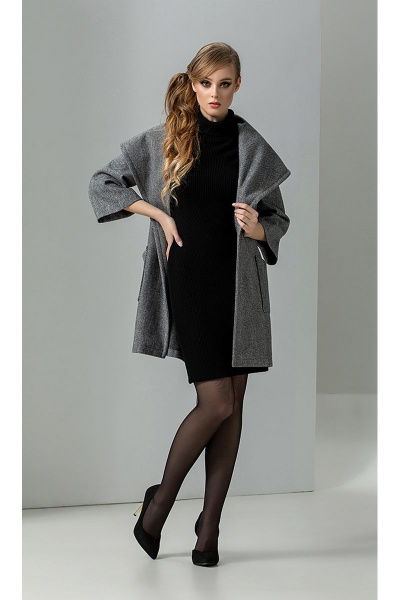 Пальто, платье Diva 1273-1 серый+черный - фото 1