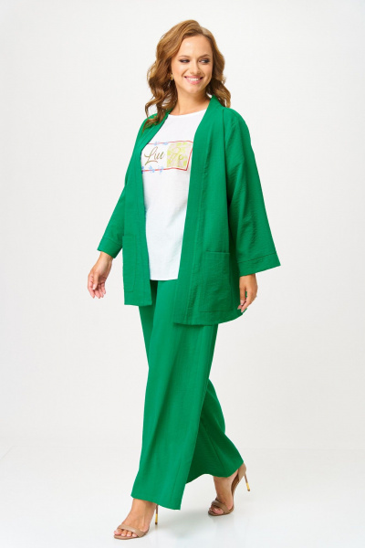 Брюки, жакет, топ ANASTASIA MAK 1290 зеленый+молочный - фото 6