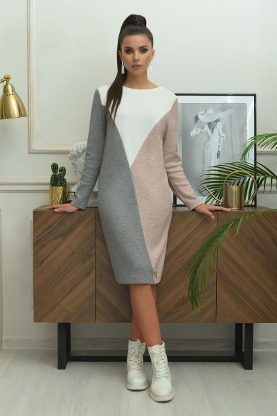 Платье Galean Style 807 серый+розовый - фото 1