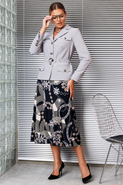 Жакет, юбка Мода Юрс 2928 серый - фото 1