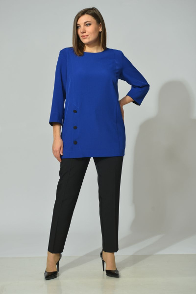 Блуза, брюки Диомант 1574 синий+черный - фото 1
