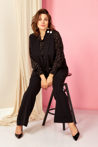 Блуза, брюки, жилет AVA fashion М-139 черный - фото 8