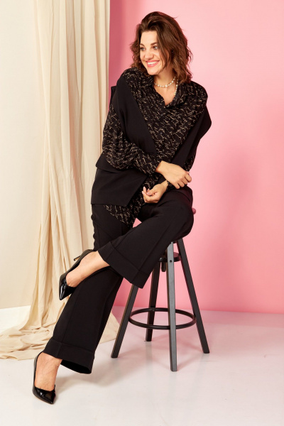 Блуза, брюки, жилет AVA fashion М-139 черный - фото 7