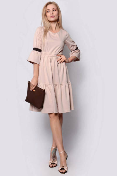 Платье PATRICIA by La Cafe F14284 песочный,коричневый - фото 1