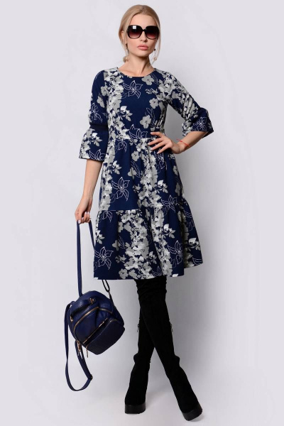 Платье PATRICIA by La Cafe F14284 темно-синий,молочный - фото 1