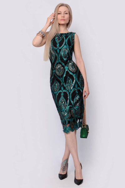 Платье PATRICIA by La Cafe C14596-1 черный,зеленый,золотистый - фото 1