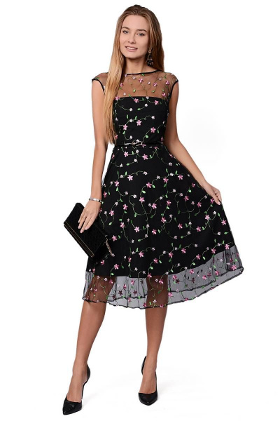 Платье PATRICIA by La Cafe NY1566 черный,розовый,зеленый - фото 1