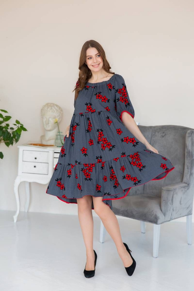 Платье ASV 2380 серый,красный - фото 2