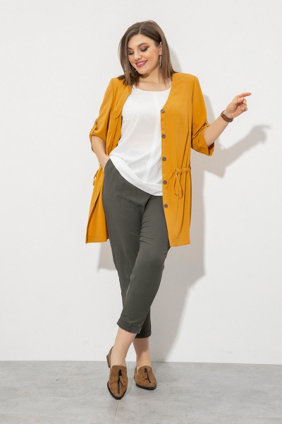 Блуза, брюки, жакет JeRusi 2032 желтый-хаки - фото 3