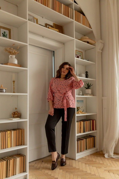 Блуза, брюки Ольга Стиль С-648 розовый+черный - фото 2