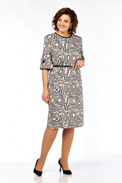 Платье Элль-стиль 2406 бежевый+черный - фото 3