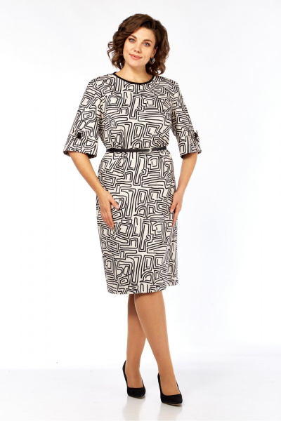 Платье Элль-стиль 2406 бежевый+черный - фото 2