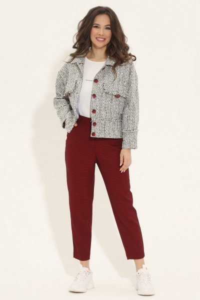 Блуза, брюки, жакет Магия моды 1883 серый+ бордо - фото 1