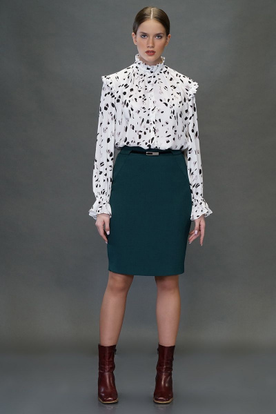 Блуза, юбка Almirastyle 141 белый/зелёный - фото 1
