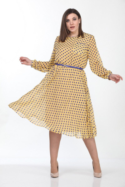 Платье Lady Style Classic 2205/3 желтый- синий_горох - фото 1