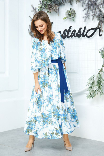Платье Anastasia 542 белый-синий - фото 2