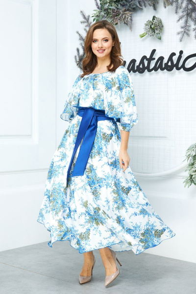 Платье Anastasia 542 белый-синий - фото 1