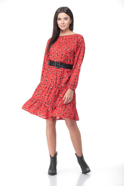 Платье Deluizn 898 красный-леопард - фото 1