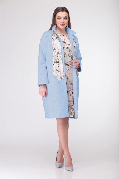 Пальто, платье Deluizn 913 голубой- голубой_цветы - фото 1