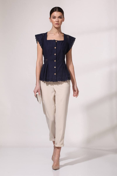 Блуза, брюки Viola Style 20556 синий_-_бежевый - фото 2